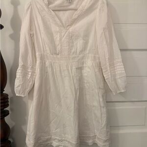 J. Crew White Cotton V-Neck Peasant Dress